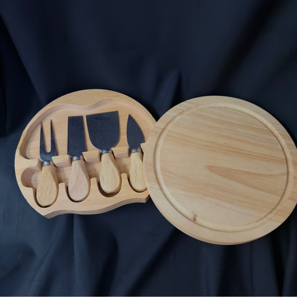 Bamboo Cheese Board Set Wooden Serving Platter Tray 4 Utensils Charcuterie Board